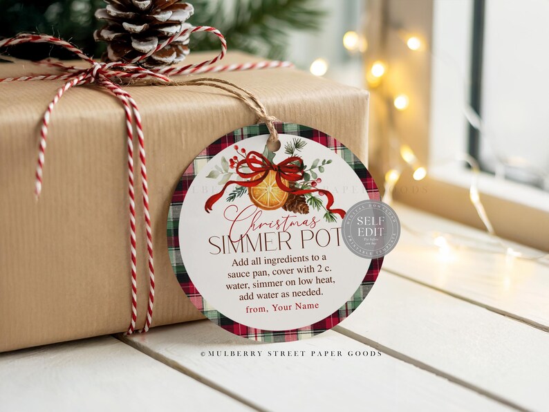 Editable Christmas Simmer Pot Sticker Printable Digital Download Round ...