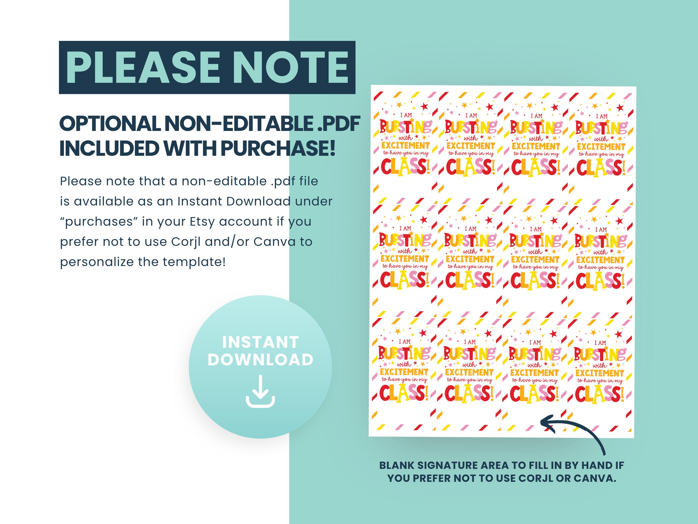 Back to School Gift Tag Canva Template Bursting With Excitement to Have ...