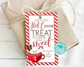 Printable Hot Cocoa Christmas Gift Tag, Hot Chocolate Treat for Someone Sweet Bag Tag, Christmas, Holiday Gift Idea, Edit with Corjl
