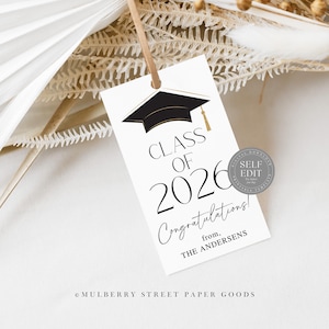 Editable Class of 2026 Graduation Gift Tag Printable Personalized Grad ...