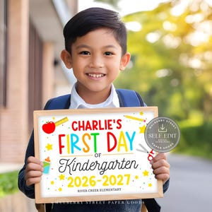 Plantilla de Canva para cartel personalizado del primer día de clases, editable e imprimible (tamaño carta, descarga digital de Corjl) imagen 1