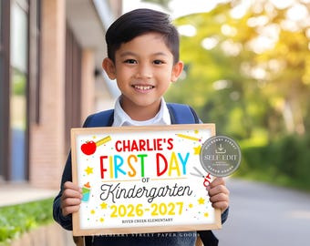 Personalized First Day of School Sign Canva Template, Editable Printable (8.5x11, Corjl Digital Download)