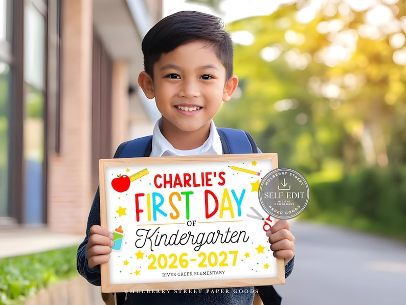 Plantilla de Canva para cartel personalizado del primer día de clases, editable e imprimible (tamaño carta, descarga digital de Corjl) imagen 1