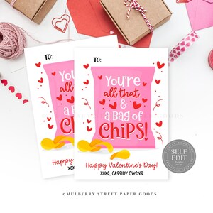 Plantilla de Canva para tarjeta de San Valentín con bolsa de papas fritas, papas fritas para el aula, imprimible para el día de San Valentín, regalo de fiesta, descarga instantánea Corjl