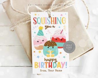 Editable Squishy Favor Tags, Girl Squish Birthday Party Gift Tags ...