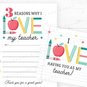 Warum ich meinen Lehrer liebe Druckbare bearbeitbare Lehrer Geschenk bearbeitbare Kartenvorlage Lehrer Wertschätzung Geschenk Letzter Schultag Geschenk Download