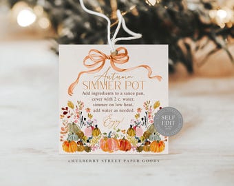 Autumn Simmer Pot Gift Tag Digital Download Canva Template Fall Simmering Potpourri Tag Printable Fall Client Gift For Coworker Teacher Gift