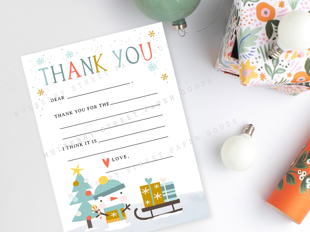 Printable Christmas Kids Fill in Thank You Note, Instant Download ...