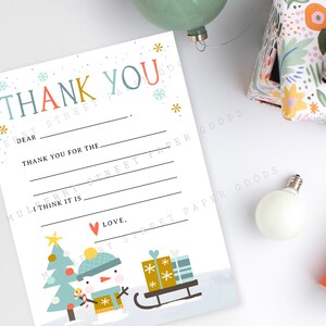 Biglietto di ringraziamento da compilare per bambini di Natale stampabile, download immediato del biglietto di ringraziamento di Natale, PDF stampabile 5x7