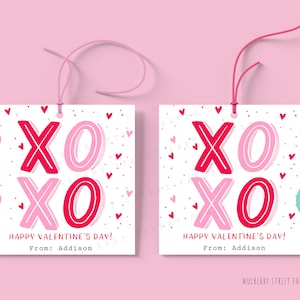 Printable XOXO Valentine Card, Classroom Valentine's Day Tag, Valentine Treat Bag Tag, Editable with Corjl, Instant Download