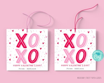 Printable XOXO Valentine Card, Classroom Valentine's Day Tag, Valentine Treat Bag Tag, Editable with Corjl, Instant Download