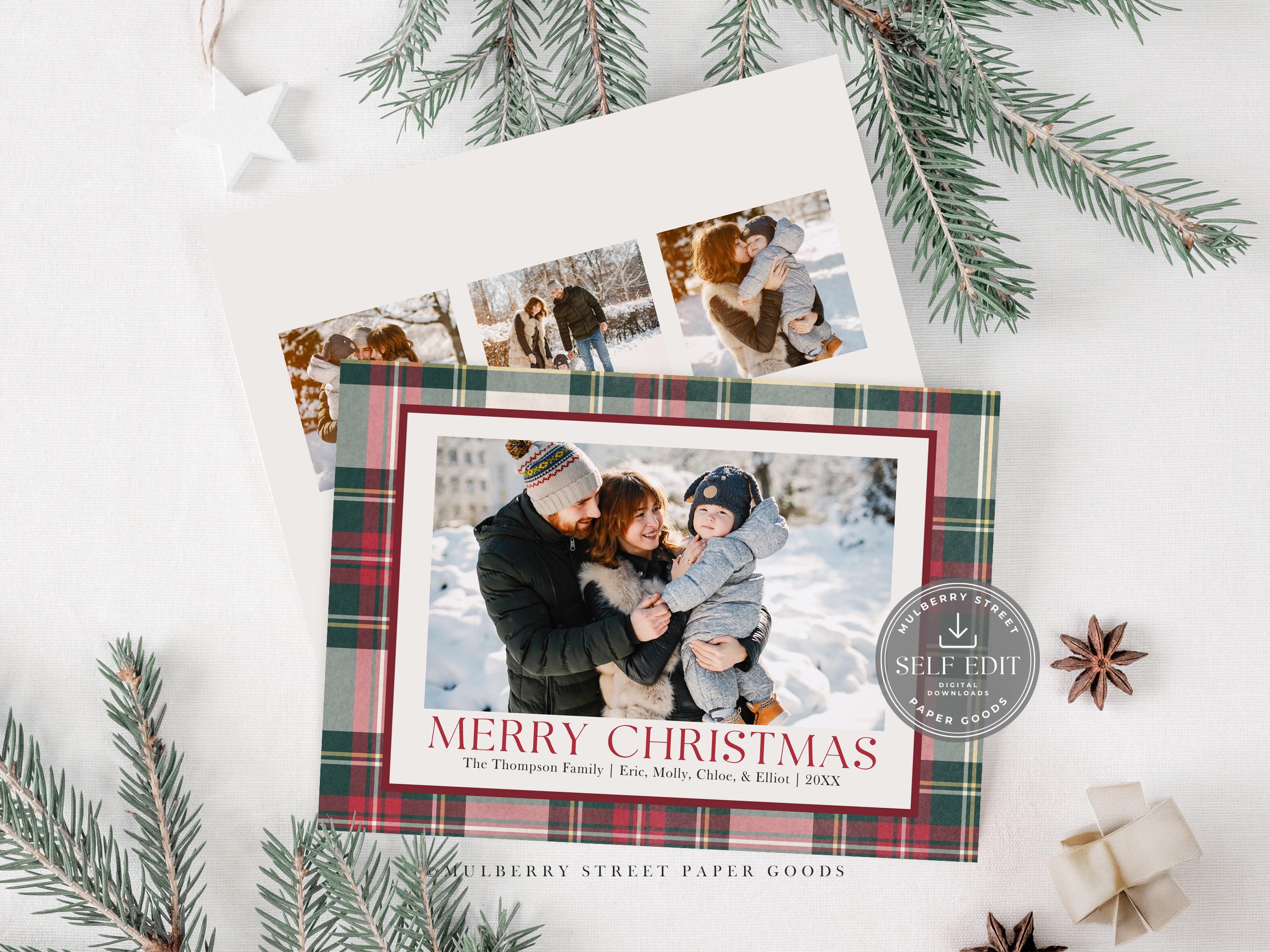 Editable Christmas Photo Card Printable Digital Download Red Green ...