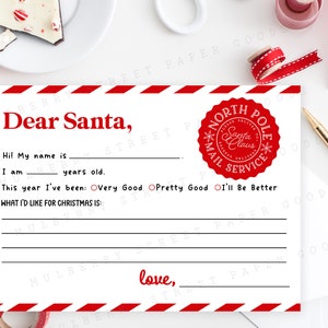 Descarga instantánea de postal imprimible de Querido Papá Noel, carta a Papá Noel con actividades navideñas para niños, lista de deseos navideños, tradición navideña familiar