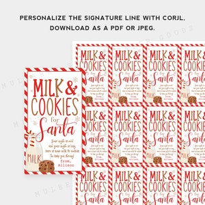 Milk and Cookies for Santa Gift Tag Printable, Instant Download ...