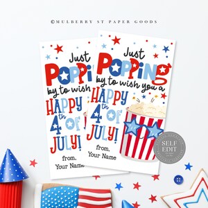 Modèle de toile pour étiquette-cadeau du 4 juillet Pop-corn Étiquette de cadeau du 4 juillet Étiquette de gâterie pop-corn du 4 juillet Téléchargement immédiat Étiquette imprimable