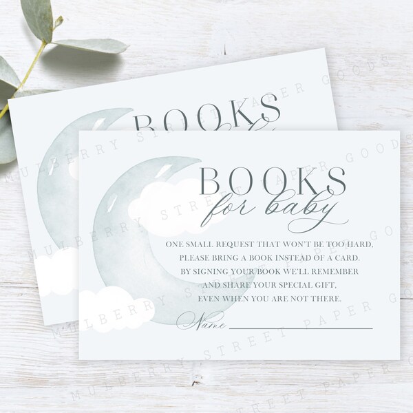 Crescent Moon Books For Baby Shower Insert, Printable Instant Download, Baby Shower Book Request