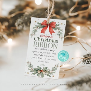 Personalisierte Weihnachtsband Geschenkanhänger Printable Kinder Weihnachtsband Ornament Andenken Digitaler Download Bearbeitbares Weihnachtsband Corjl