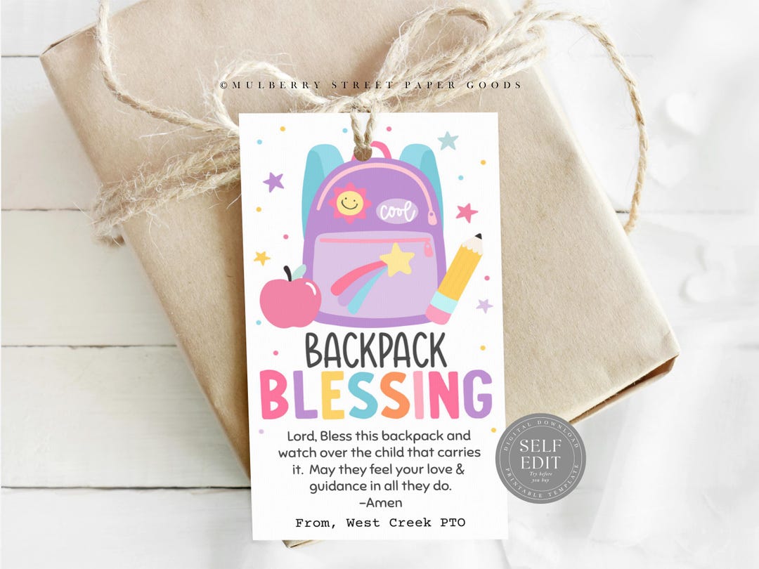 Backpack Blessing Gift Tag Printable Back to School Prayer Tag Instant ...