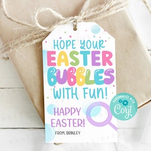 Imprimível Espero que suas bolhas de Páscoa com etiqueta de presente divertida, etiqueta de bolhas de feliz Páscoa, etiqueta de presente de Páscoa para crianças, etiqueta de lembrancinha de festa de Páscoa, edite com Corjl
