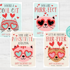 Carte de la Saint-Valentin avec chat mignon Cartes de Saint-Valentin imprimables pour enfants Carte de la Saint-Valentin avec chaton en téléchargement immédiat Kitty Valentine Corjl