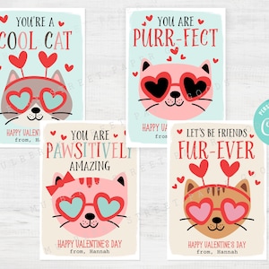 Printable Cat Valentine's Day Cards for Kids Classroom Kitten Valentine Card Personalize with Corjl DIY Instant Download Kitty Cat Valentine