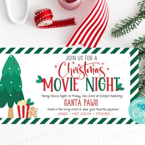 Printable Christmas Movie Night Ticket, Christmas Movie Night Invitation, Christmas Family Movie Night Tradition, Editable using Corjl