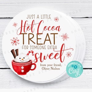 Printable Hot Cocoa Treat for Someone Sweet Square or Circle Gift Tag, Hot Chocolate Mug Christmas Tag, Holiday Hot Cocoa Sticker, Editable