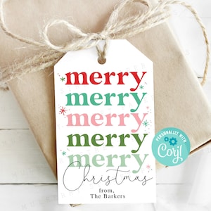 Printable Colorful Merry Christmas Gift Tag, Christmas Party, Favor, Gift Tag, Editable with Corjl, Instant Download, Modern Merry Christmas