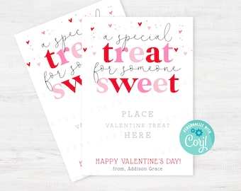 Printable Special Treat For Someone Sweet Valentine's Day Card Kids Classroom Candy Granola Bar Valentine Treat Exchange Card Holder