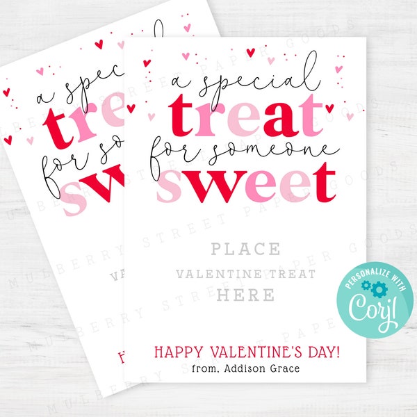 Printable Special Treat For Someone Sweet Valentine's Day Card Kids Classroom Candy Granola Bar Valentine Treat Exchange Card Holder