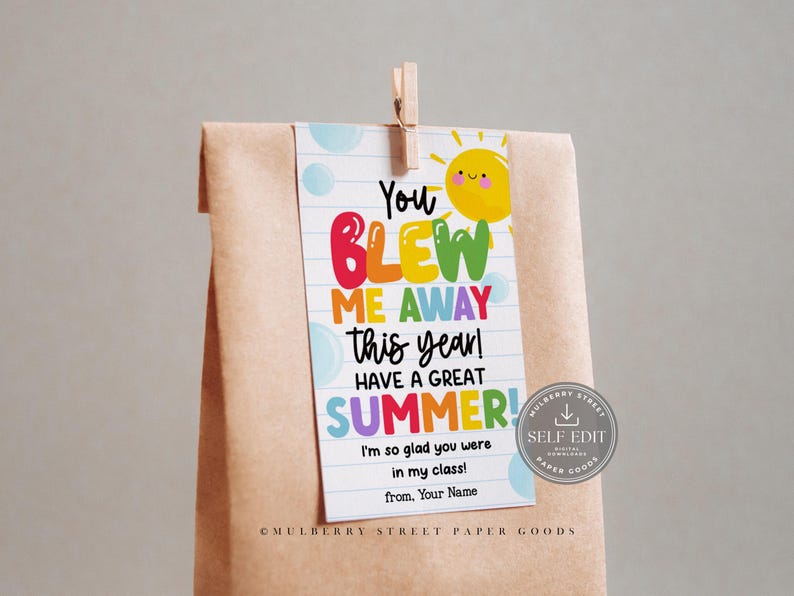 Last Day of School Year Bubbles Gift Tag Canva Template Printable ...