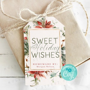 Etichetta regalo stampabile con dolci auguri per le feste, etichetta regalo per prodotti da forno natalizi, personalizzabile con Corjl, regalo per insegnante, vicino, cliente, Natale