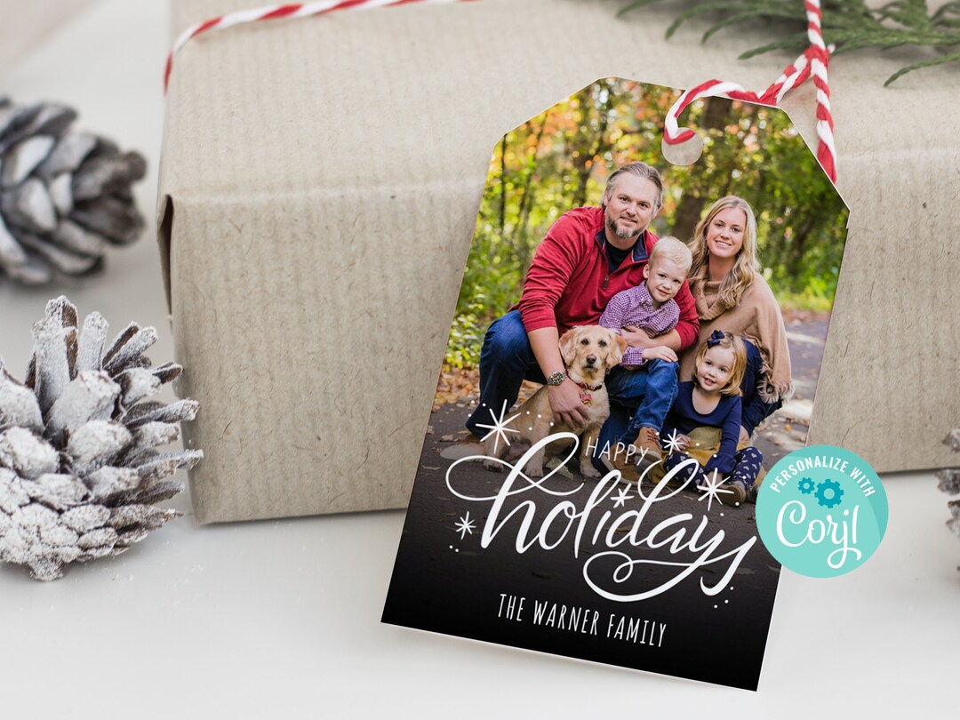 Instant Download Photo Christmas Gift Tag, Printable Happy Holidays Tag ...
