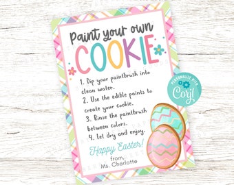 Paint Your Own Easter Cookie Instructions Printable Tag, Easter Paintable Cookie Card, Instant Download Edit with Corjl Kids Easter Activity