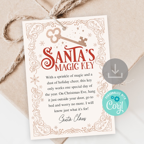 Printable Santa's Magic Key Instructions Card, Christmas Eve Magical Key Tradition, Instant Download, Personalize with Corjl