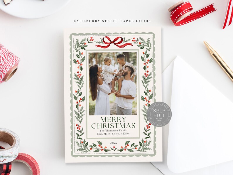 Editable Christmas Card Printable Digital Download Watercolor Custom ...