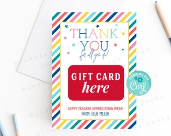 Printable Thanks for All You Do Gift Card Holder, Instant Download Thank You Gift, Editable with Corjl,  SCH410: Modern Thanks