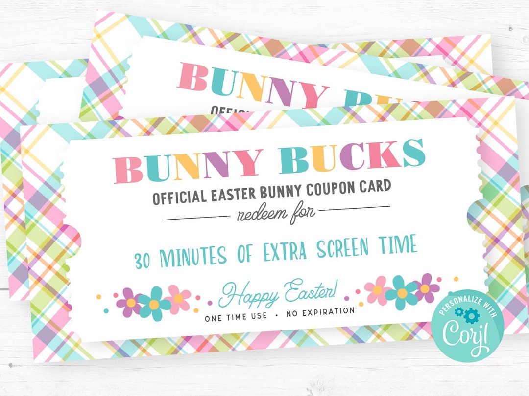Printable Easter Bunny Bucks Kids Easter Egg Stuffers Easter