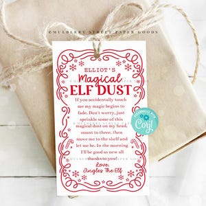 Bearbeitbare magische Elf Staub druckbare Geschenkanhänger Sofortiger Download Personalisierte Weihnachtself Magic Dust Tag Kinder Weihnachten druckbare Elf Corjl
