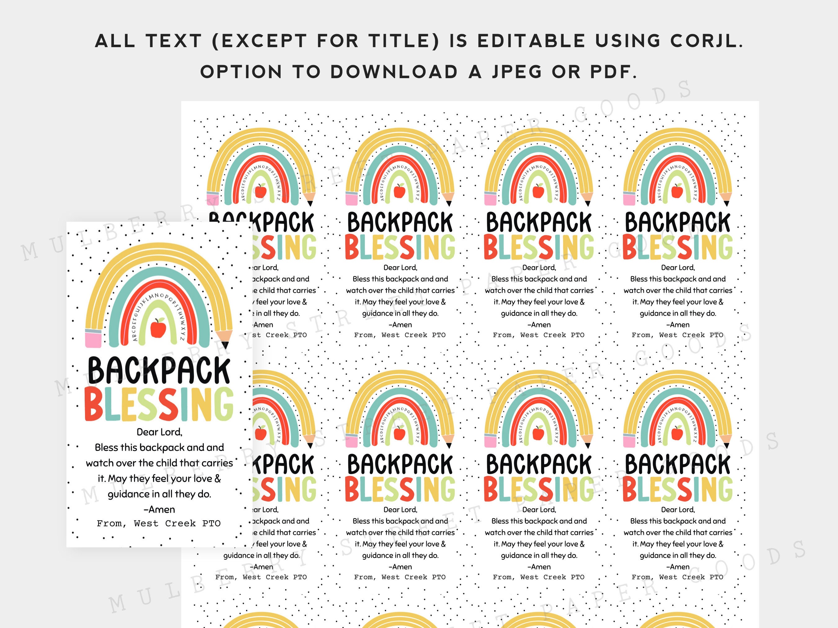 Backpack Blessing Printable Gift Tag, Editable Back to School Blessed ...