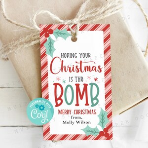 In de hoop dat je kerst is de bom afdrukbaar cadeaukaartje, cadeaukaartje voor kerst warme cacao of badbom, leraar, buurman, cadeau idee vriendin