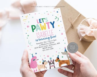 Invitación imprimible para fiesta de cumpleaños de cachorros, plantilla Canva para fiesta de cumpleaños de perros, invitación para fiesta de cumpleaños de perros, descarga instantánea Corjl