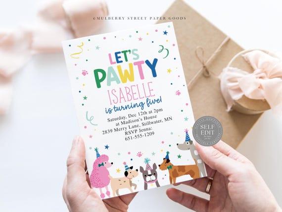 Puppy Birthday Party Invitation Printable Dog Birthday Party Canva Template  Adopt A Dog Birthday Party Invite Instant Download Corjl