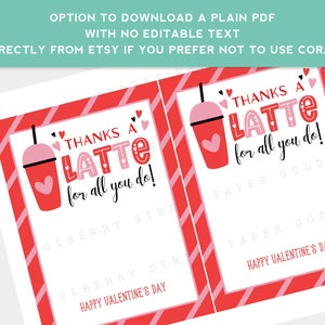 Printable Thanks a Latte for All You Do Valentine's Day Coffee Gift ...
