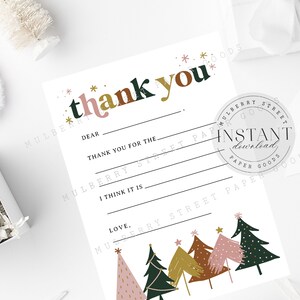 Printable Fill in Christmas Thank You Stationery for Kids, Instant ...