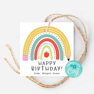Afdrukbaar Happy Birthday Rainbow-cadeaukaartje, kleurrijk kindercadeaukaartje afdrukbaar, bewerkbaar met Corjl