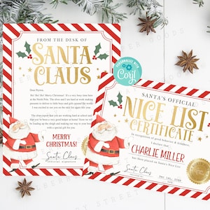 Carta de Papá Noel para imprimir, certificado oficial editable de la lista de buenos amigos de Papá Noel del Polo Norte, personalícela con Corjl, descarga instantánea