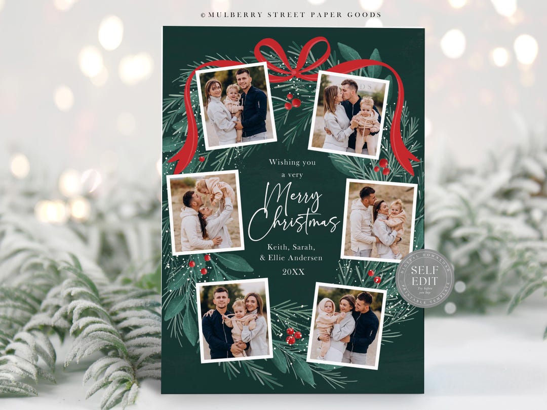 Editable Christmas Card Printable Digital Download Watercolor Red Green ...