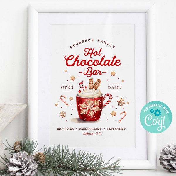 Editable or Instant Download Hot Cocoa Bar Table Sign, Winter Hot Chocolate Bar Printable, Edit in Corjl,  8x10 and 5x7 Included