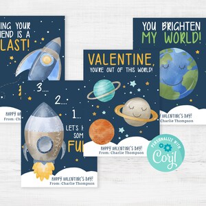 Instant Download Galaxy Valentine Printable Cards, Classroom Valentine Cards. Personalized Valentine Cards, Editable with Corjl